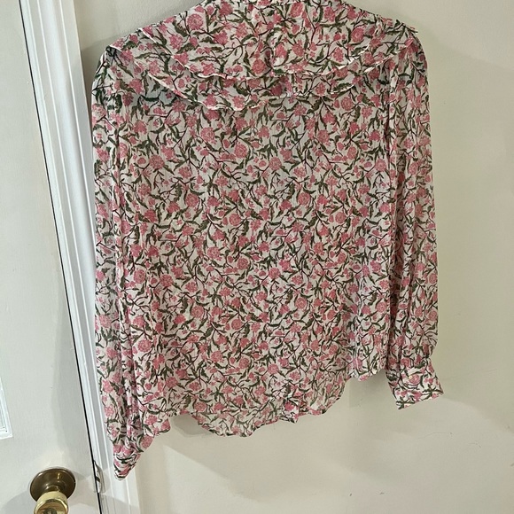 ZARA - Floral metallic print ruffle blouse size XS - Picture 6 of 11